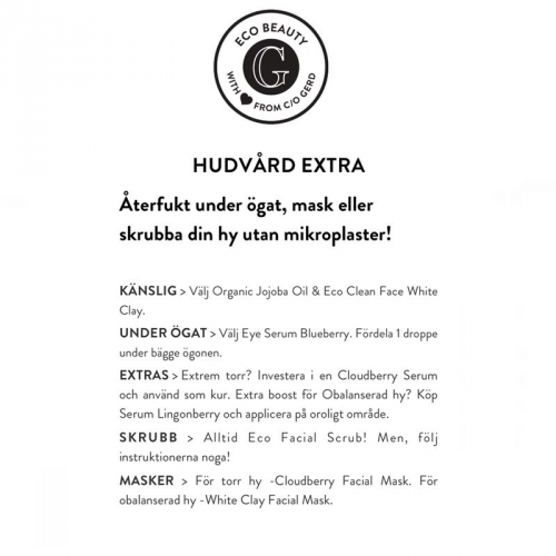 Informationstext om masker & Serum i kvistat papper. 